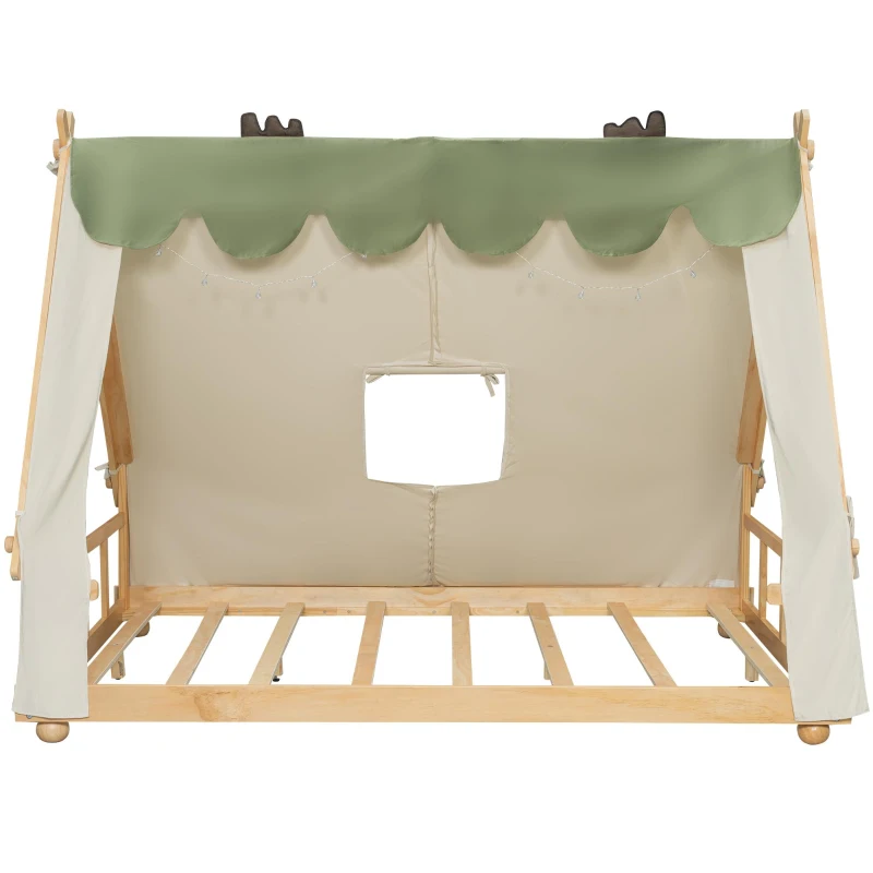 Modern Full-Size House Bed with Detachabl Tent, Sturdy Wooden Platform Bed with Skylight and 8 Slats, 79.5" L x 57.5" W x 63" H, White