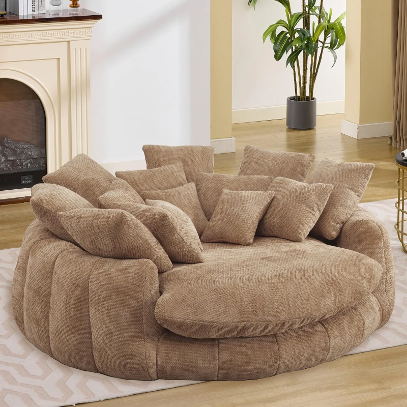 Cozy Bean Bag Sofa with Chenille Upholstery and 14 Pillows, Versatile Chaise Lounge for Living Room Bedroom, 71.5'' L x 65.5"W x 30.5" H, Coffee