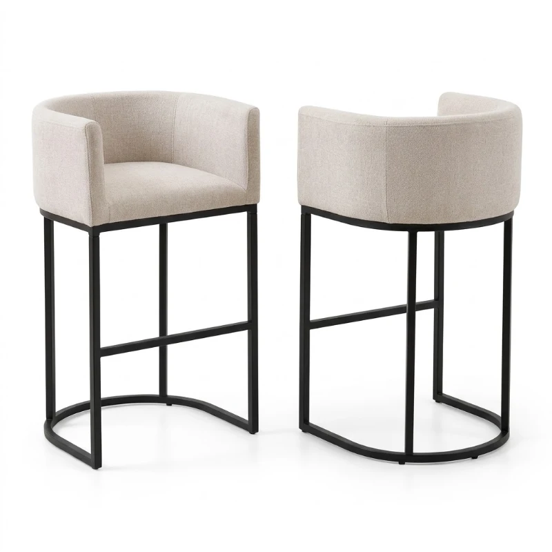 Set of 2 Counter-Height Stools with Chenille Upholstery, Soft Dining Chairs with Armrests and Footrests, 22'' L x 20" W x 36" H, White