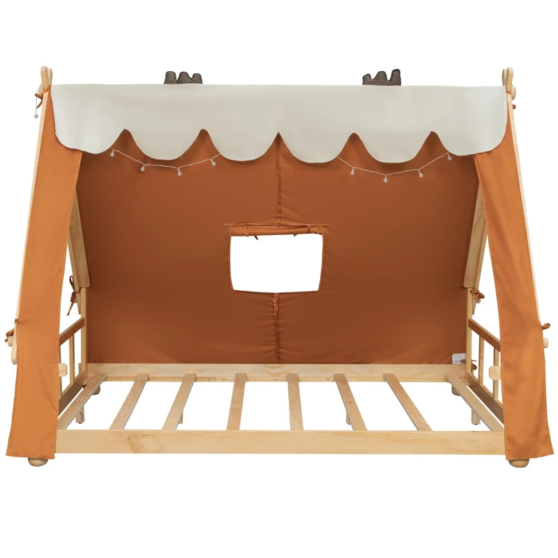 Modern Full-Size House Bed with Detachabl Tent, Sturdy Wooden Platform Bed with Skylight and 8 Slats, 79.5" L x 57.5" W x 63" H, Brown