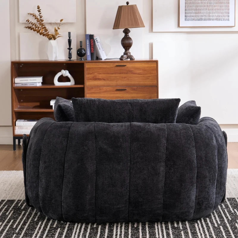 Plush Oversized Chaise Lounge with Deep Seat and Chenille, Soft Sleeper Sofa with Extra Pillows and No Assembly, 72.5'' L x 57" W x 23" H, Black