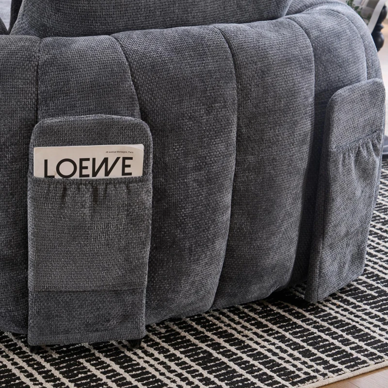 Oversized Chaise Lounge Chair with Deep Seat and Chenille, Soft Reading Sofa with Extra Pillows and No Assembly, 72.5'' L x 57" W x 23" H, Grey