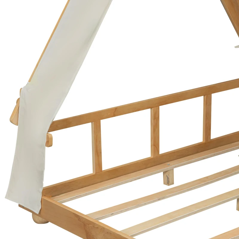 Modern Full-Size House Bed with Detachabl Tent, Sturdy Wooden Platform Bed with Skylight and 8 Slats, 79.5" L x 57.5" W x 63" H, White
