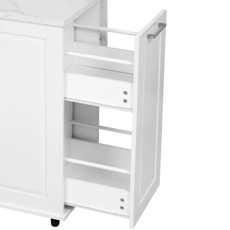 Vintage Rolling Kitchen Island with Drop-Leaf Countertop, Multifunctional Storage Cart with Tilt-Out Trash Bin, 50.5" L x 26.5" W x 35.5" H, White