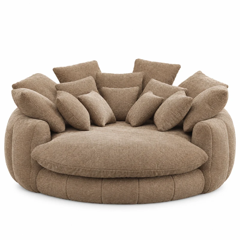 Cozy Bean Bag Sofa with Chenille Upholstery and 14 Pillows, Versatile Chaise Lounge for Living Room Bedroom, 71.5'' L x 65.5"W x 30.5" H, Coffee