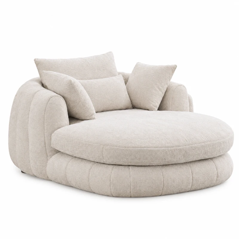 Oversized Chaise Lounge Chair with Deep Seat and Chenille, Soft Reading Sofa with Extra Pillows and No Assembly, 72.5'' L x 57" W x 23" H, Beige