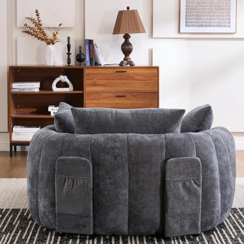 Oversized Chaise Lounge Chair with Deep Seat and Chenille, Soft Reading Sofa with Extra Pillows and No Assembly, 72.5'' L x 57" W x 23" H, Grey