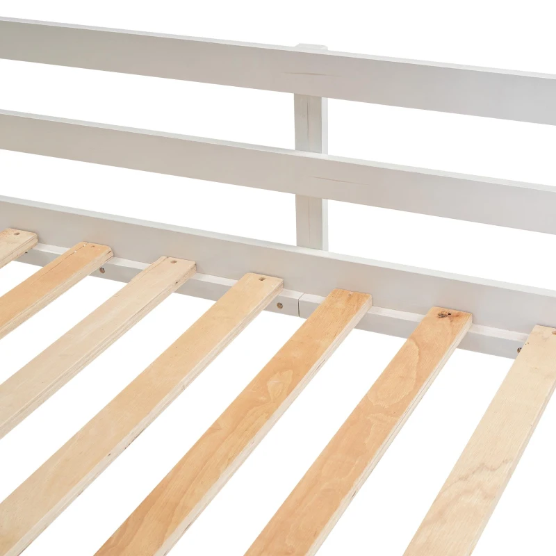 Chic Wood House Bunk Bed with Roof, Ladder and Slide, Kid-Friendly Twin Bed for Bedroom Kids Room, 78.5" L x 41.5" W x 81.5" H, White+Brown