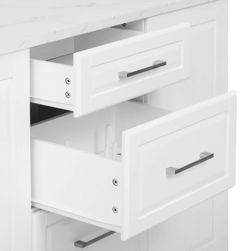 Vintage Rolling Kitchen Island with Drop-Leaf Countertop, Multifunctional Storage Cart with Tilt-Out Trash Bin, 50.5" L x 26.5" W x 35.5" H, White