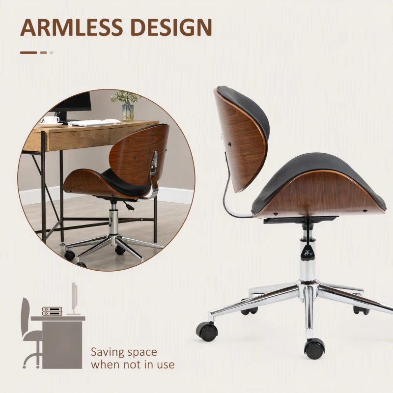 Vinsetto Chair, Faux Leather and Bentwood Computer Desk Chair with 360 Degree Swivel Wheels, Black