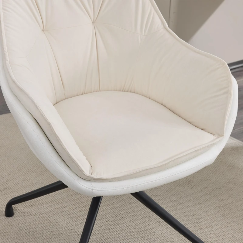 Sophisticated Faux Leather Armchair with Contoured Backrest, Convenient Vanity Chair for Living Room Bedroom, 28'' L x 28"W x 32" H, White