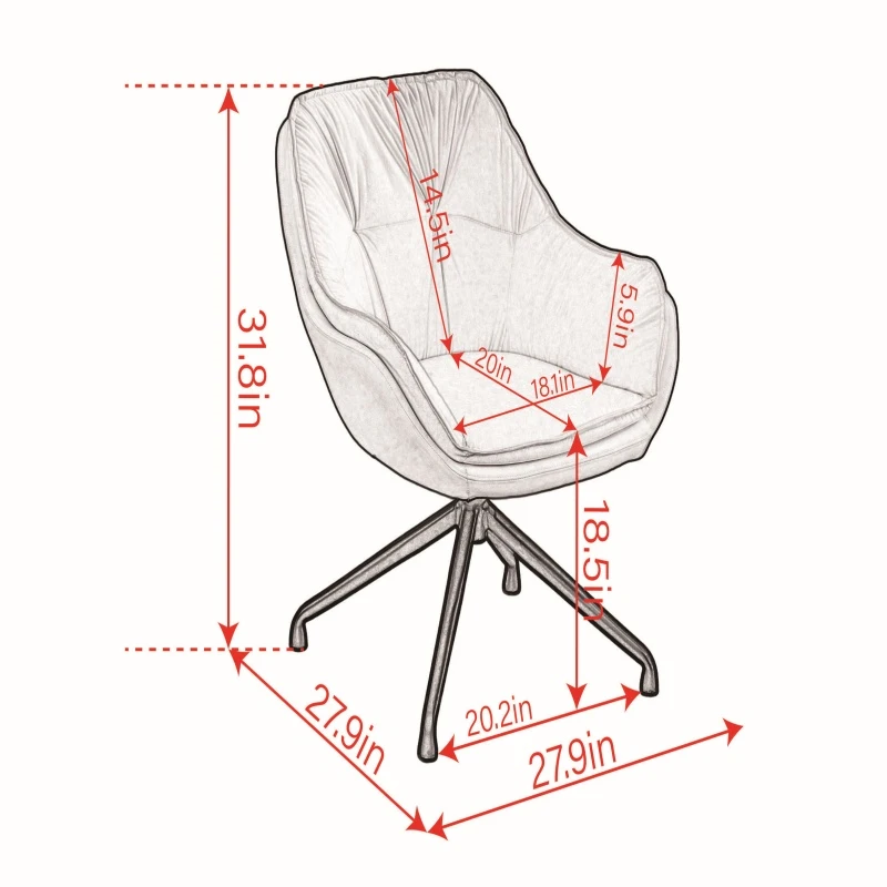Chic Faux Leather Armchair with Contoured Backrest, Supportive Vanity Chair for Living Room Bedroom Home Office, 28'' L x 28"W x 32" H, Black