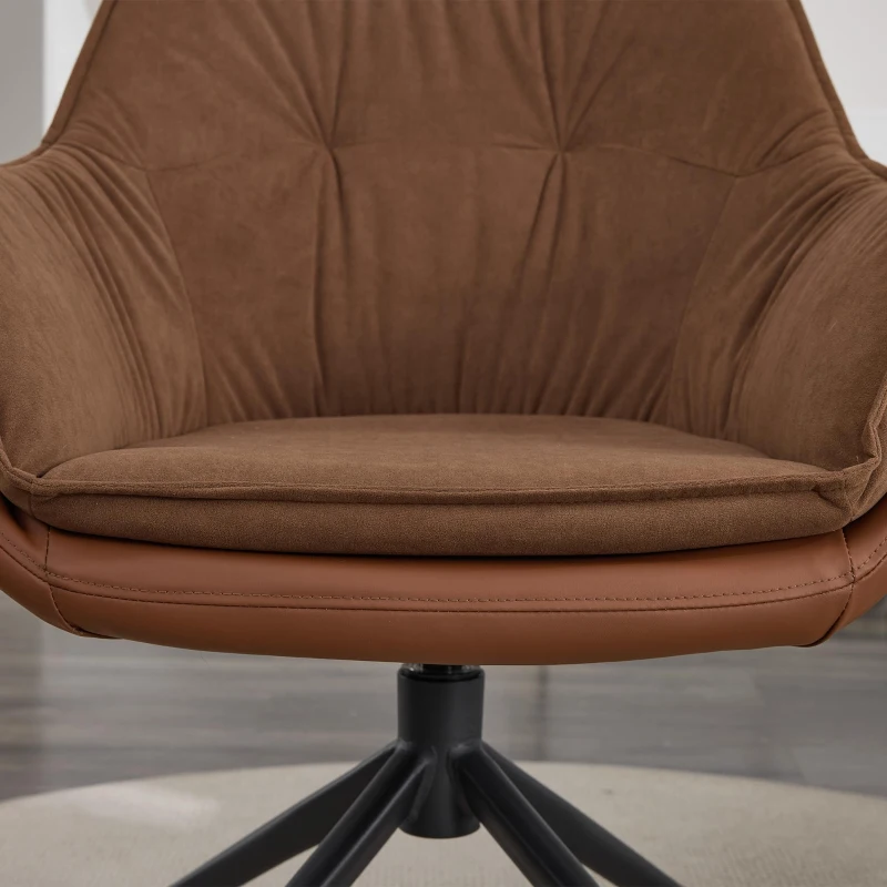 Refined Faux Leather Armchair with Contoured Backrest, Practical Vanity Chair for Living Room Bedroom Home Office, 28'' L x 28"W x 32" H, Brown