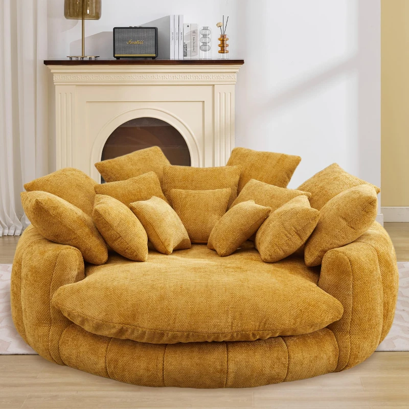Sunny Bean Bag Sofa with Chenille Upholstery and 14 Pillows, Comfy Chaise Lounge for Living Room Bedroom, 71.5'' L x 65.5"W x 30.5" H, Yellow