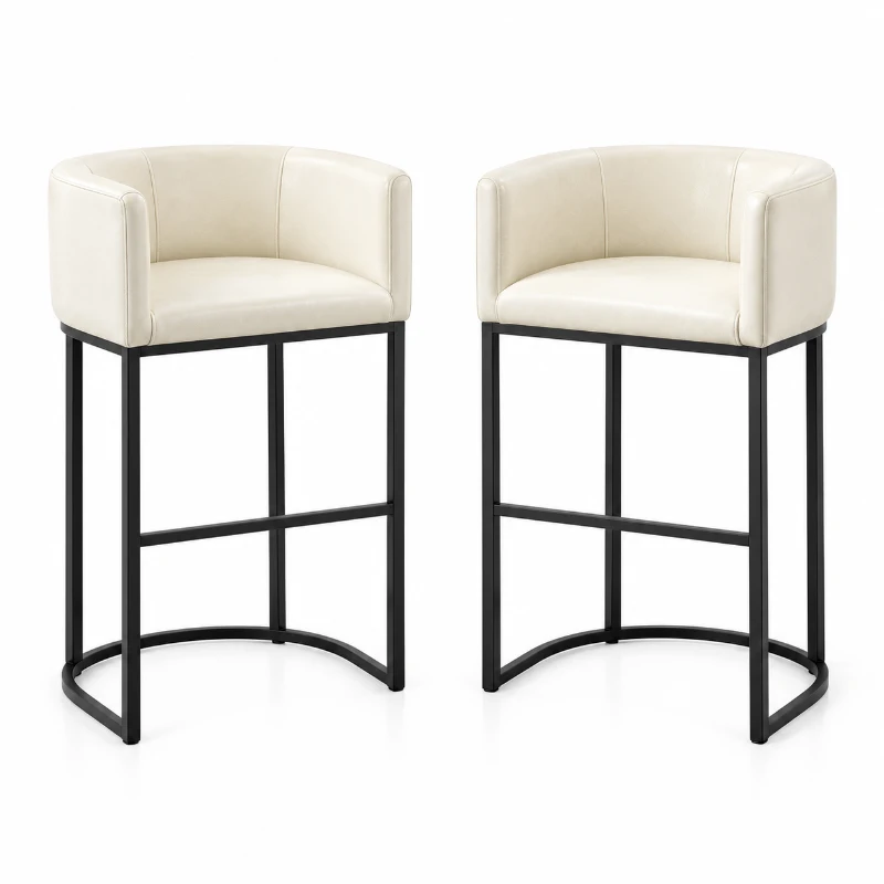 Elegant Set of 2 Counter-Height Bar Stools with PU Leather, Comfortable Kitchen Chairs with Armrests and Footrests, 22'' L x 20" W x 36" H, Beige