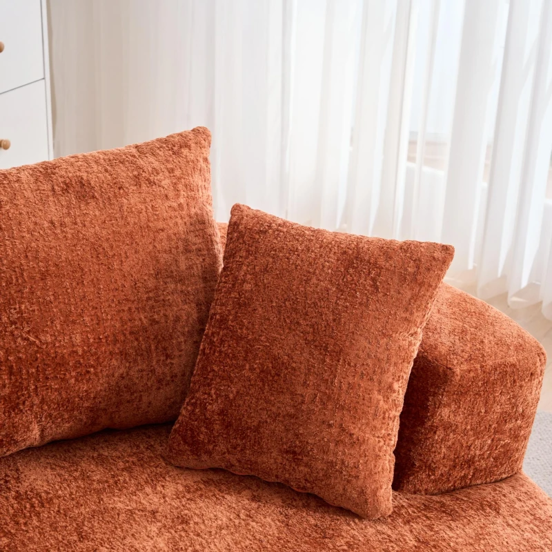 Fluffy Sleeper Chair with Plush Corduroy Fabric and Cylindrical Pillow, Soft Modular Lounge Sofa for Living Room, 54.5" L x 54.5" W x 33" H, Orange