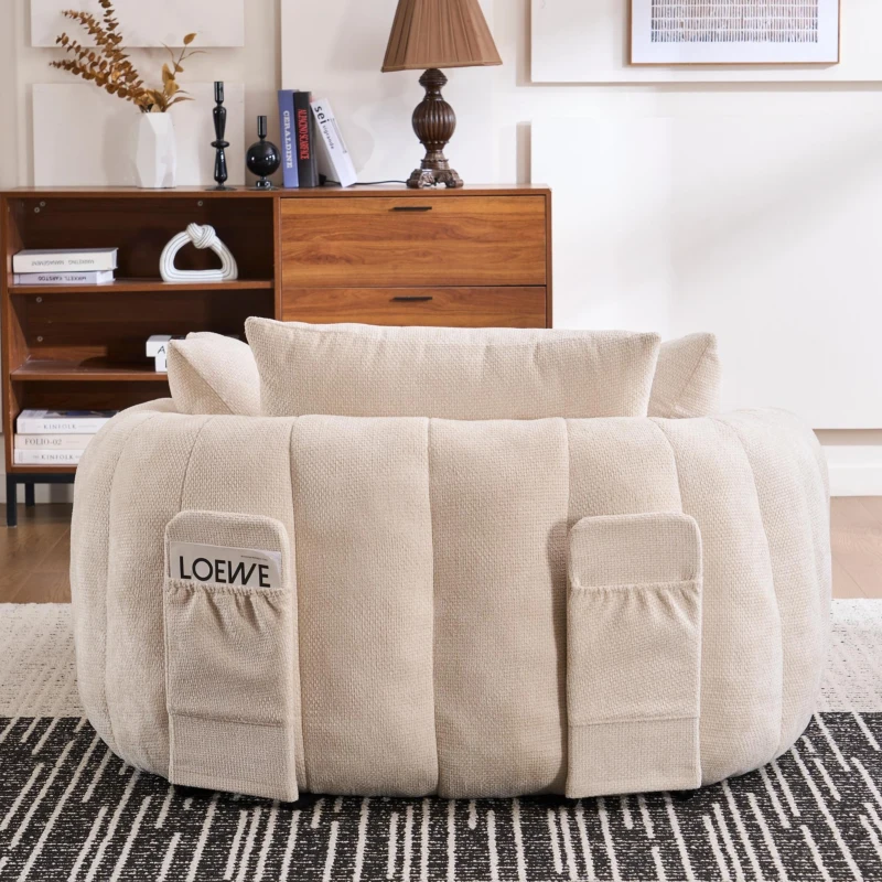 Oversized Chaise Lounge Chair with Deep Seat and Chenille, Soft Reading Sofa with Extra Pillows and No Assembly, 72.5'' L x 57" W x 23" H, Beige