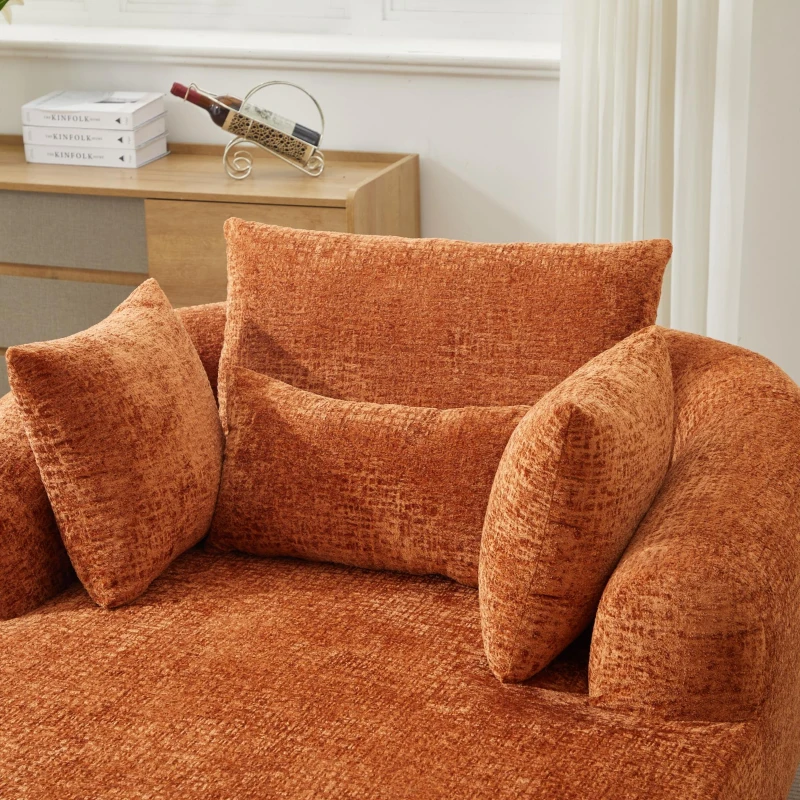 Plush Oversized Chaise Lounge with Deep Seat and Pillows, Versatile Sleeper Sofa with Corduroy and Armrests, 57.5'' L x 51.5" W x 32" H, Orange