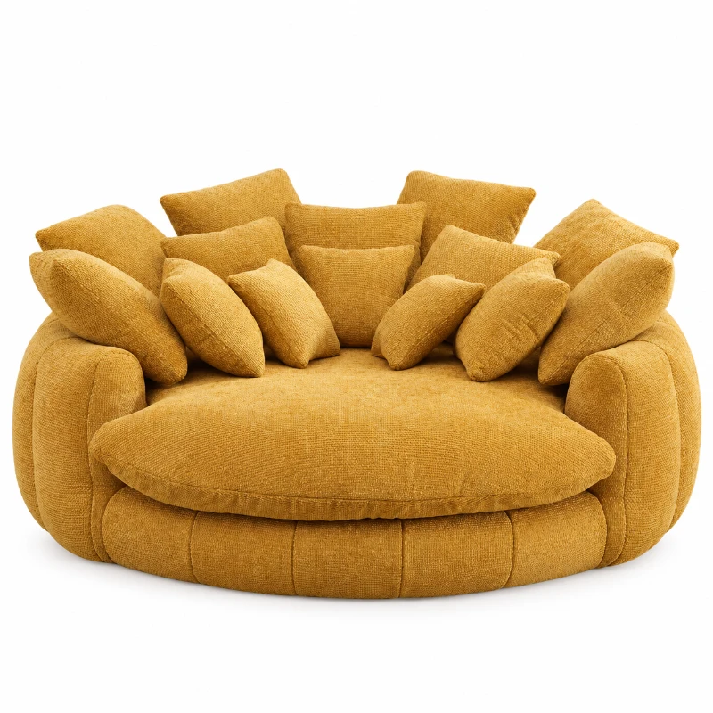 Sunny Bean Bag Sofa with Chenille Upholstery and 14 Pillows, Comfy Chaise Lounge for Living Room Bedroom, 71.5'' L x 65.5"W x 30.5" H, Yellow