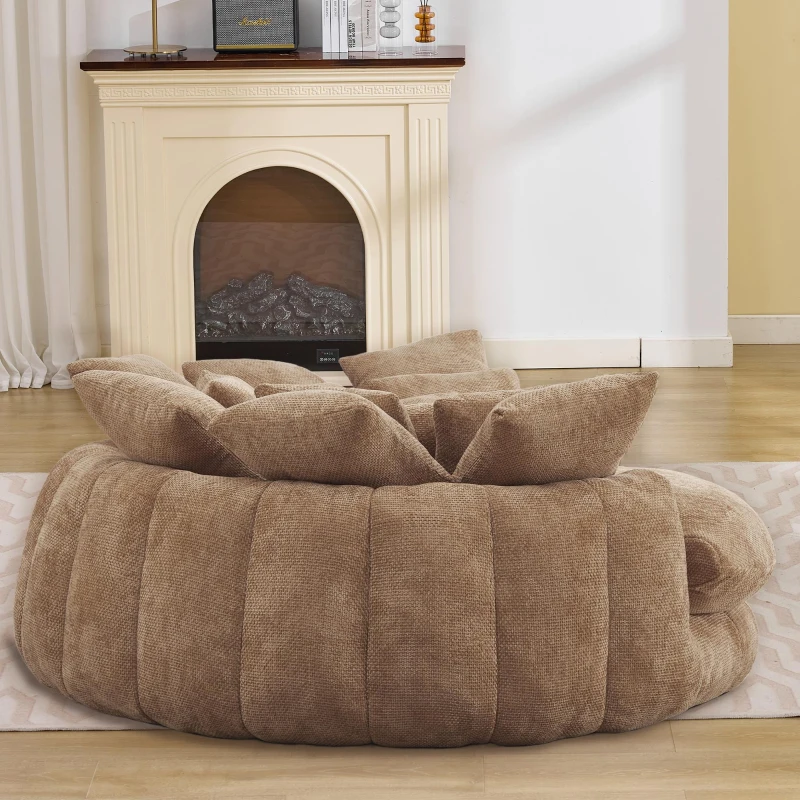 Cozy Bean Bag Sofa with Chenille Upholstery and 14 Pillows, Versatile Chaise Lounge for Living Room Bedroom, 71.5'' L x 65.5"W x 30.5" H, Coffee