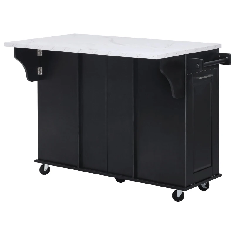 Vintage Rolling Kitchen Island with Drop-Leaf Countertop and Trash Bin, Multifunctional Storage Cart for Kitchen, 50.5" L x 26.5" W x 35.5" H, Black