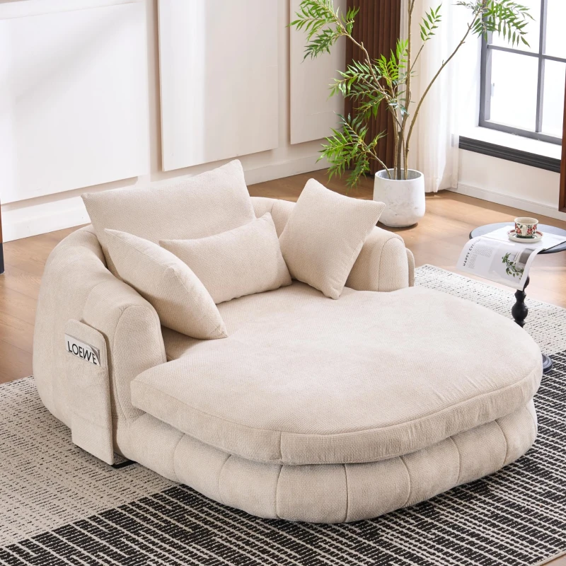 Oversized Chaise Lounge Chair with Deep Seat and Chenille, Soft Reading Sofa with Extra Pillows and No Assembly, 72.5'' L x 57" W x 23" H, Beige