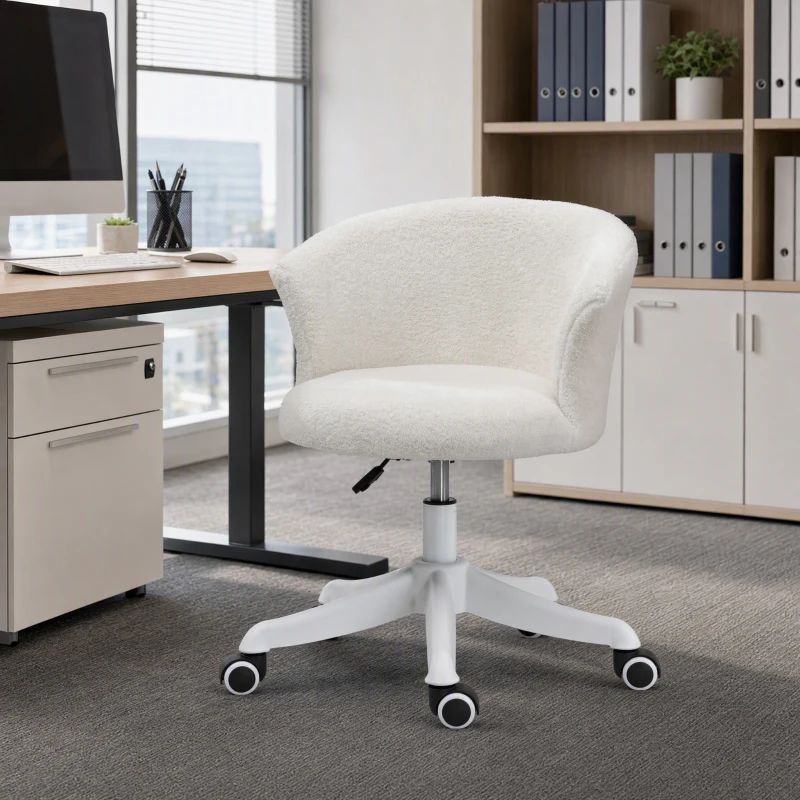 Vinsetto Armless Office Chair, Fluffy Computer Desk Chair with Adjustable Height, Swivel Wheels, Mid Back, White