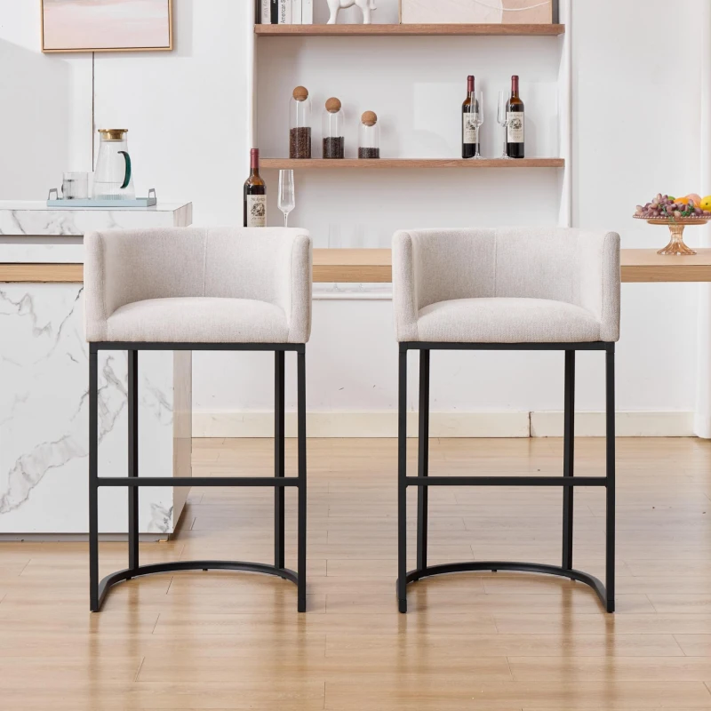Set of 2 Counter-Height Stools with Chenille Upholstery, Soft Dining Chairs with Armrests and Footrests, 22'' L x 20" W x 36" H, White