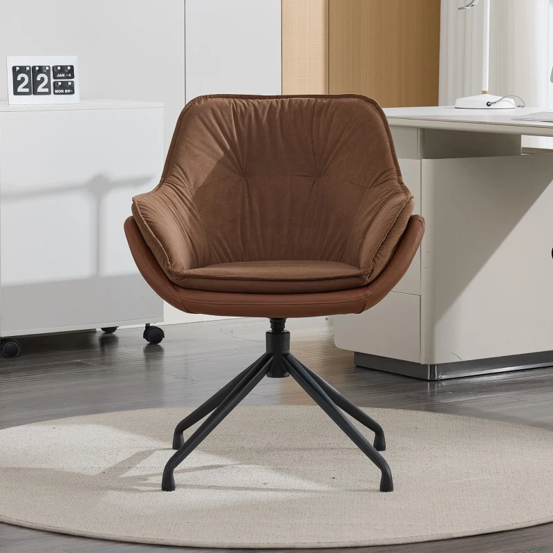 Refined Faux Leather Armchair with Contoured Backrest, Practical Vanity Chair for Living Room Bedroom Home Office, 28'' L x 28"W x 32" H, Brown
