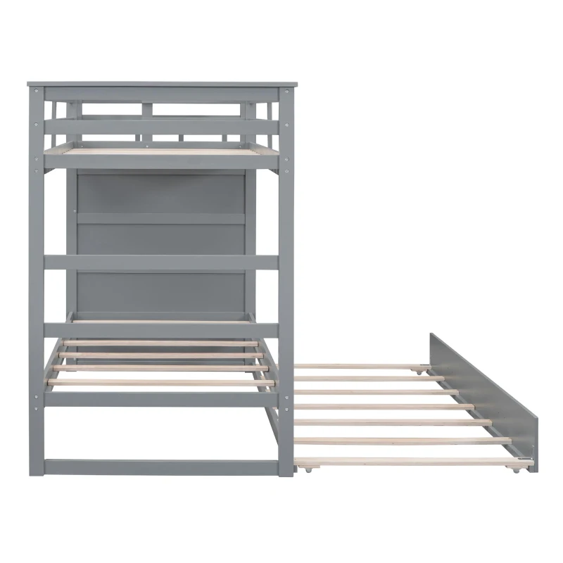 Modern Twin-over-Twin Bunk Bed with Trundle and 4 Storage Drawers, Sturdy Wooden Bed with Side Staircase, 97" L x 42.5" W x 65.5" H, Gray
