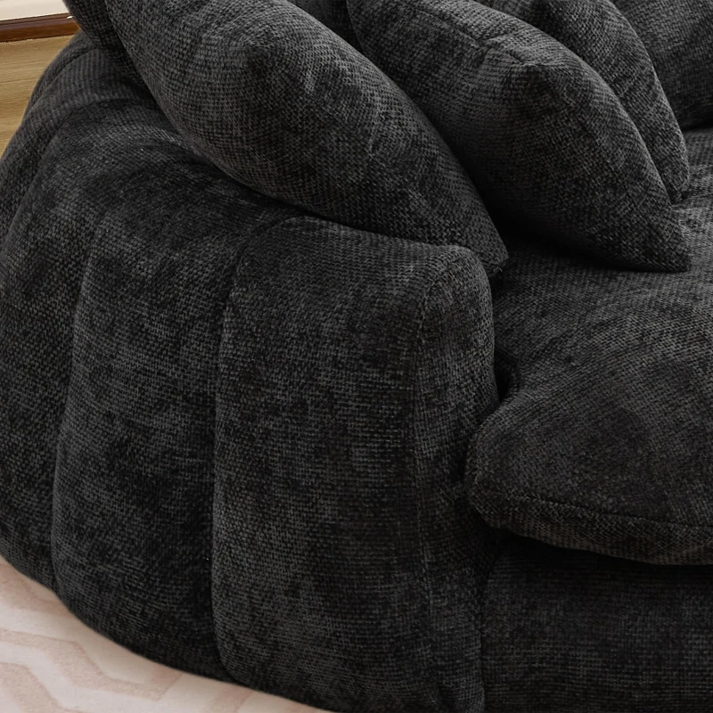Sleek Bean Bag Sofa with Chenille Upholstery and 14 Pillows, Relaxing Chaise Lounge for Living Room Bedroom, 71.5'' L x 65.5"W x 30.5" H, Black