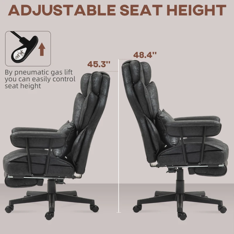 HOMCOM Big and Tall Office Chair with Foot Rest, 400LBS High Back Desk Chair with Padded Armrests, Lumbar Support, Black