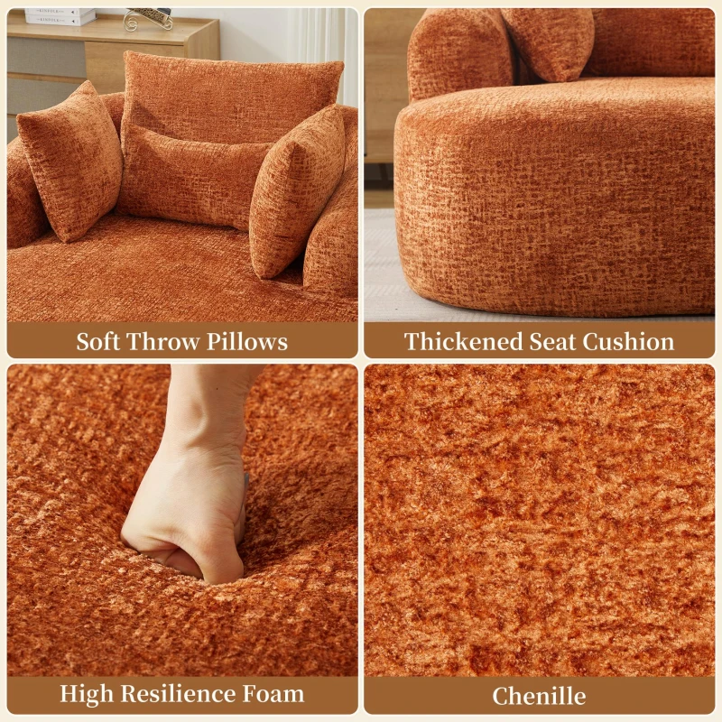 Plush Oversized Chaise Lounge with Deep Seat and Pillows, Versatile Sleeper Sofa with Corduroy and Armrests, 57.5'' L x 51.5" W x 32" H, Orange