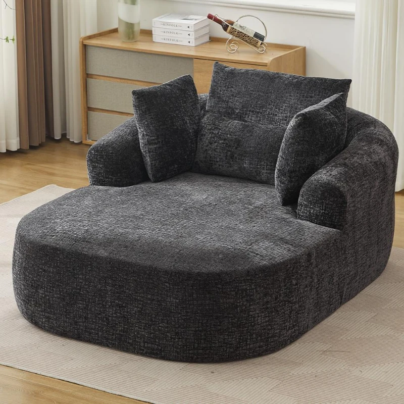 Contemporary Chaise Longue Chair with Throw Pillows and Armrests, Versatile Sofa Bed for Living Room Bedroom, 57.5'' L x 51.5"W x 32" H, Black