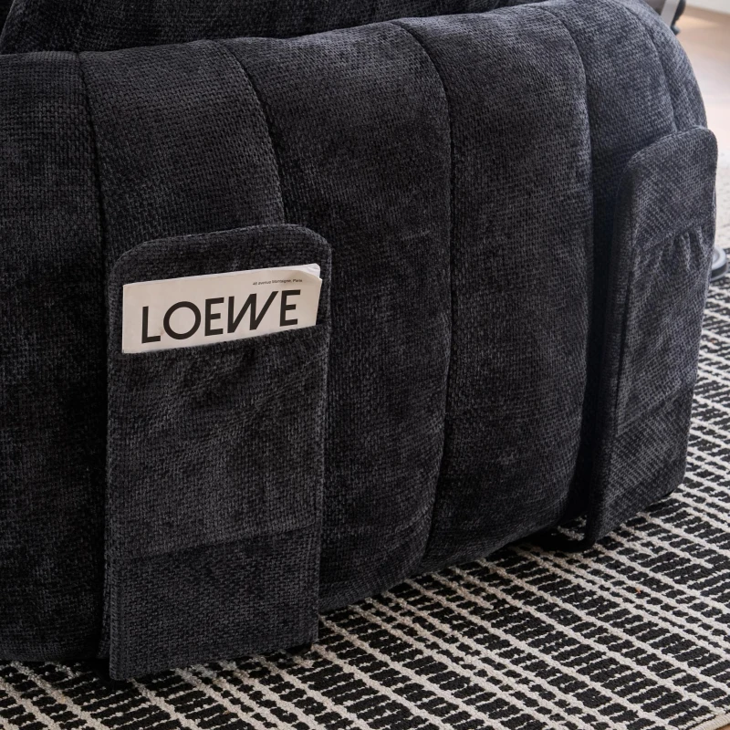 Plush Oversized Chaise Lounge with Deep Seat and Chenille, Soft Sleeper Sofa with Extra Pillows and No Assembly, 72.5'' L x 57" W x 23" H, Black