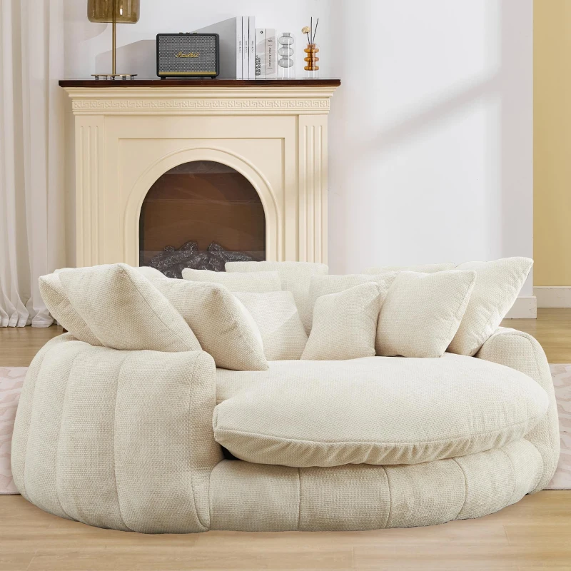 Fluffy Bean Bag Sofa with Chenille Upholstery and 14 Pillows, Lazy Chaise Lounge for Living Room Bedroom, 71.5'' L x 65.5"W x 30.5" H, Beige