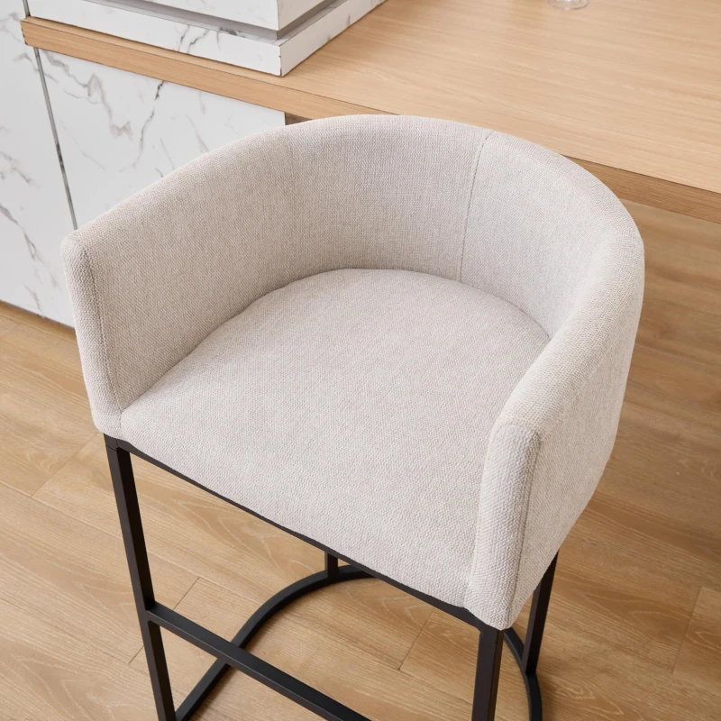Set of 2 Counter-Height Stools with Chenille Upholstery, Soft Dining Chairs with Armrests and Footrests, 22'' L x 20" W x 36" H, White