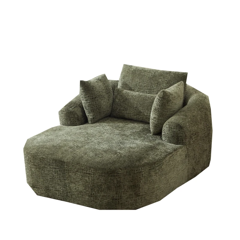 Plush Oversized Chaise Lounge with Deep Seat and Pillows, Versatile Sleeper Sofa with Corduroy and Armrests, 57.5'' L x 51.5" W x 32" H, Green