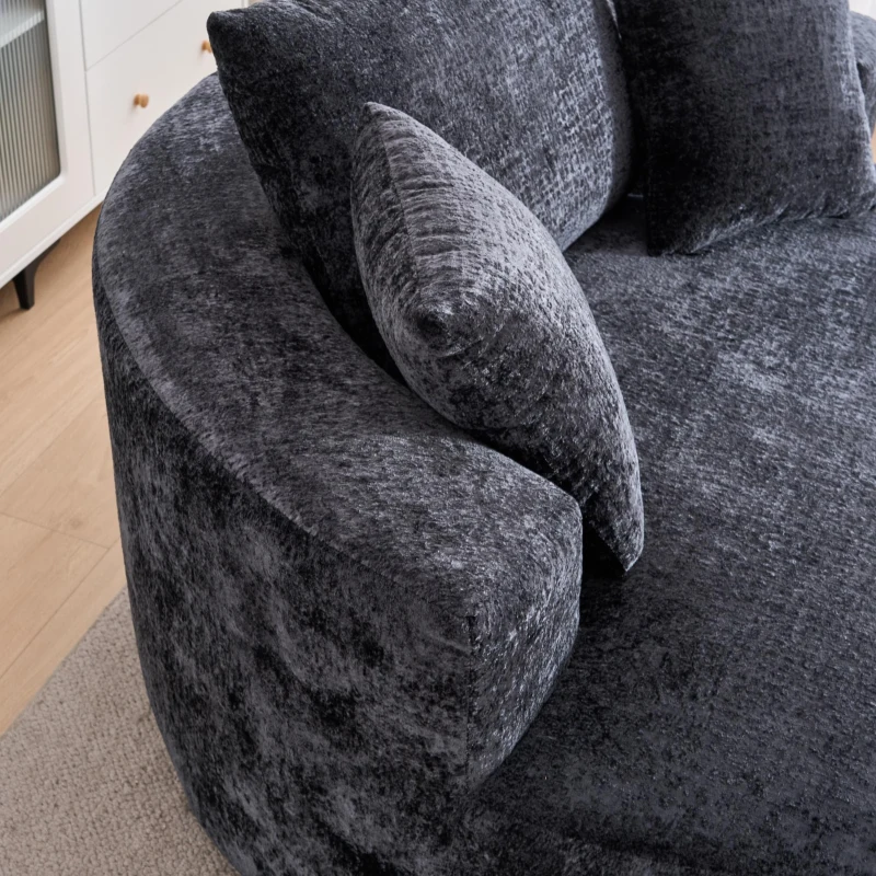 Fluffy Sleeper Chair with Plush Corduroy Fabric and Cylindrical Pillow, Soft Modular Lounge Sofa for Living Room, 54.5" L x 54.5" W x 33" H, Black