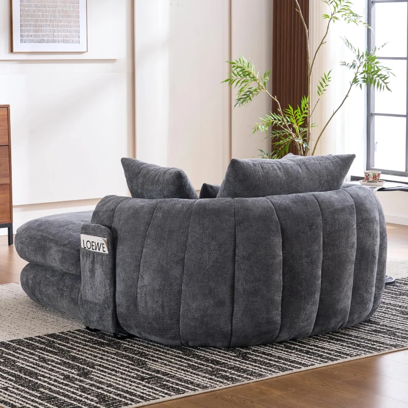 Oversized Chaise Lounge Chair with Deep Seat and Chenille, Soft Reading Sofa with Extra Pillows and No Assembly, 72.5'' L x 57" W x 23" H, Grey
