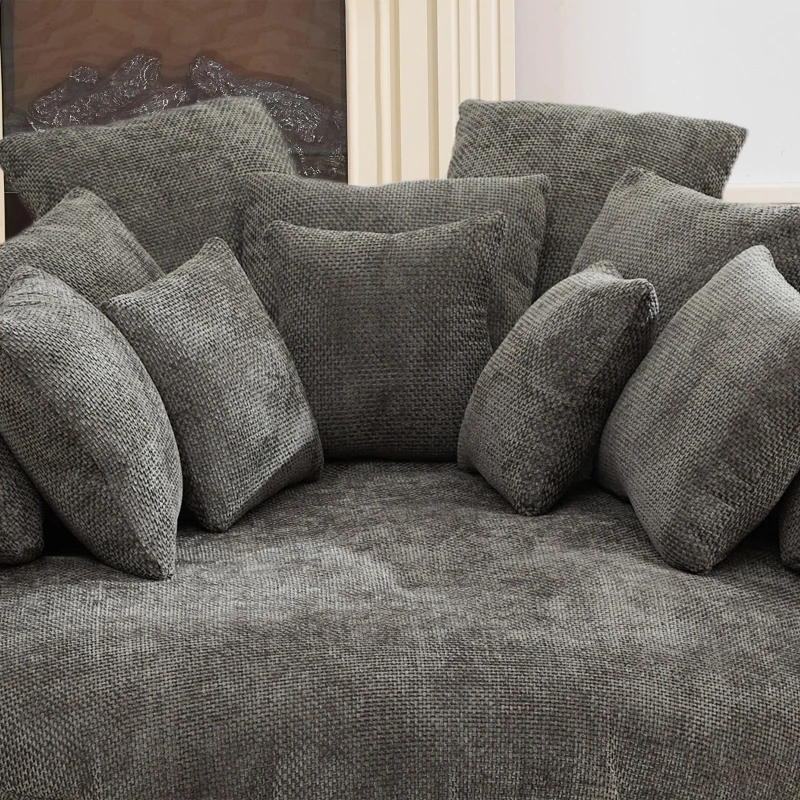 Snuggly Bean Bag Sofa with Chenille Upholstery and 14 Pillows, Modern Chaise Lounge for Living Room Bedroom, 71.5'' L x 65.5"W x 30.5" H, Grey