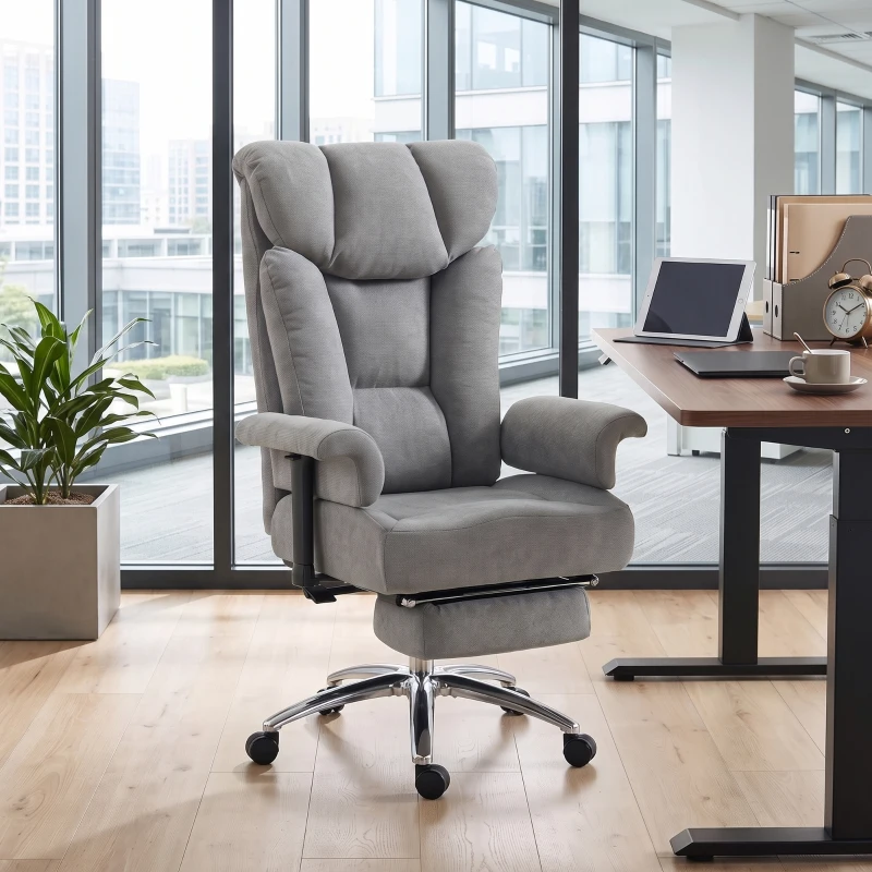 HOMCOM 550lbs Big and Tall Office Chair, Heavy Duty Executive Desk Chair with Adjustable Padded Armrests and High Back, Grey