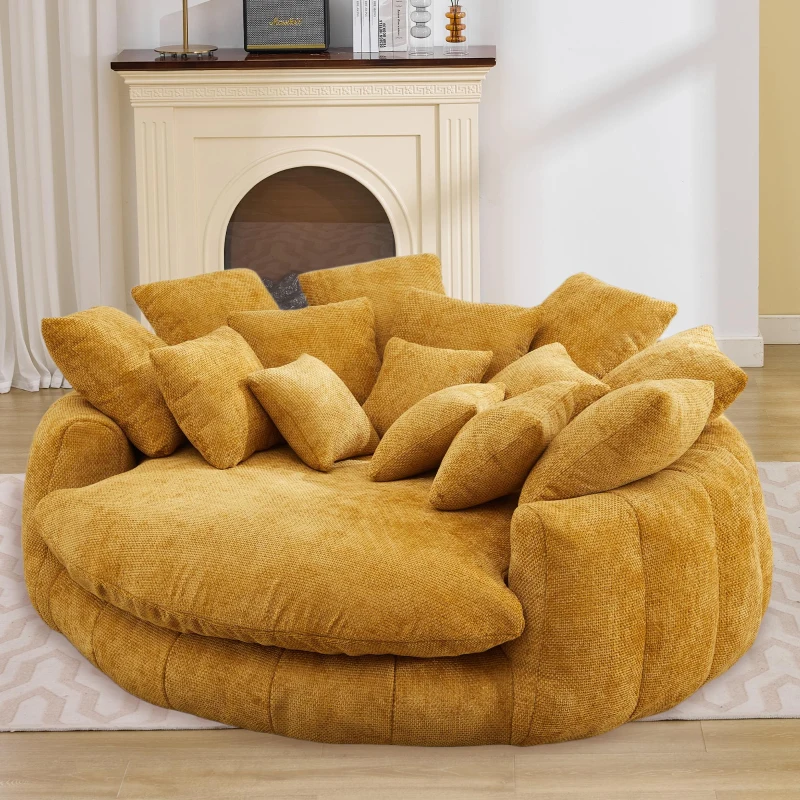 Sunny Bean Bag Sofa with Chenille Upholstery and 14 Pillows, Comfy Chaise Lounge for Living Room Bedroom, 71.5'' L x 65.5"W x 30.5" H, Yellow
