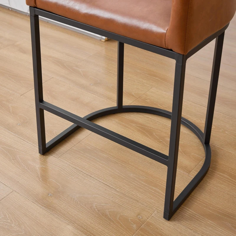 Elegant Set of 2 Counter-Height Bar Stools with PU Leather, Comfortable Kitchen Chairs with Armrests and Footrests, 22'' L x 20" W x 36" H, Brown