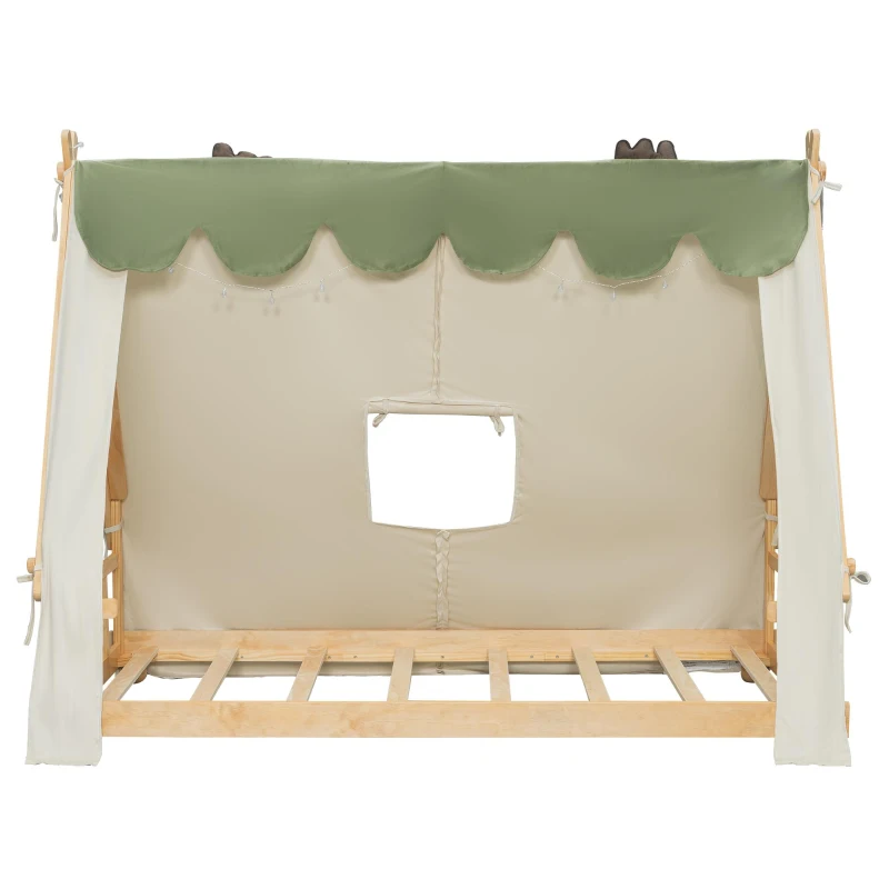 Whimsical Twin House Bed with Detachable Tent and Skylight, Sturdy Kids Wooden Platform Bed with 8 Slats, 79.5" L x 41" W x 63" H, White