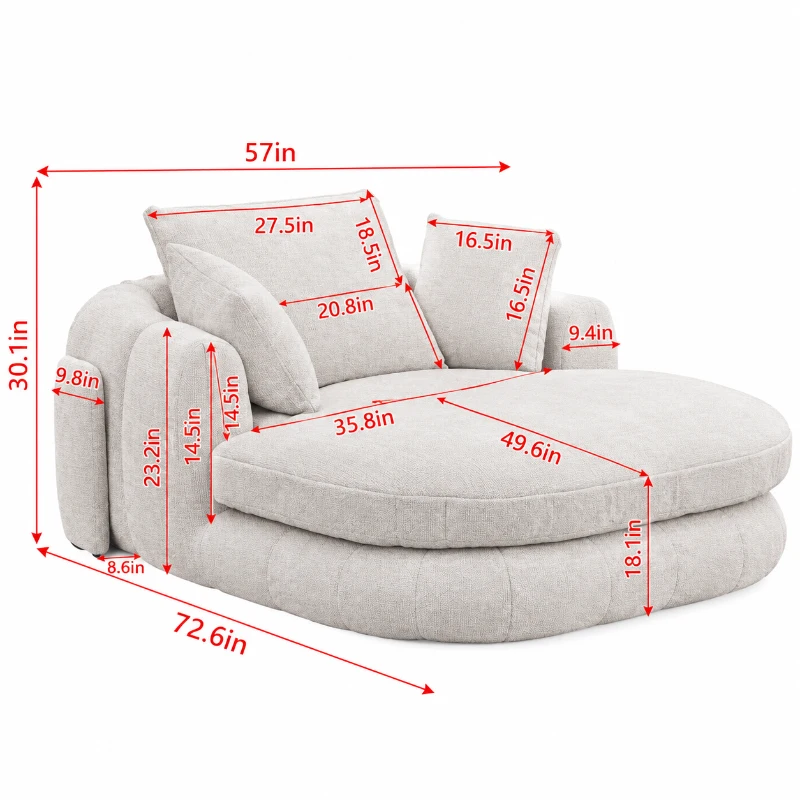 Plush Oversized Chaise Lounge with Deep Seat and Chenille, Soft Sleeper Sofa with Extra Pillows and No Assembly, 72.5'' L x 57" W x 23" H, Black