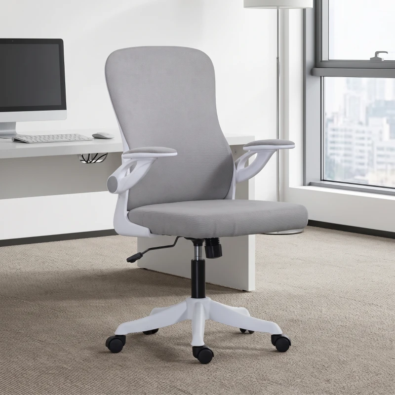 HOMCOM Ergonomic Office Chair, Swivel Desk Chair with Adjustable Lumbar Support and Height, Flip-up Armrests, Wheels, Grey