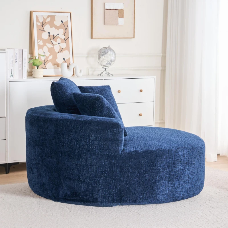 Fluffy Sleeper Chair with Plush Corduroy Fabric and Cylindrical Pillow, Soft Modular Lounge Sofa for Living Room, 54.5" L x 54.5" W x 33" H, Grey