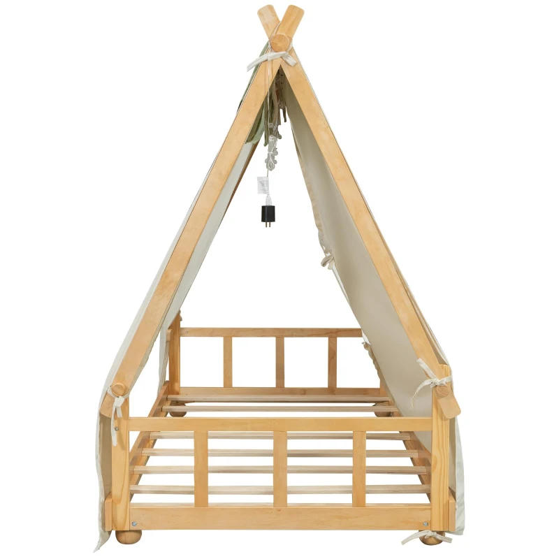 Whimsical Twin House Bed with Detachable Tent and Skylight, Sturdy Kids Wooden Platform Bed with 8 Slats, 79.5" L x 41" W x 63" H, White