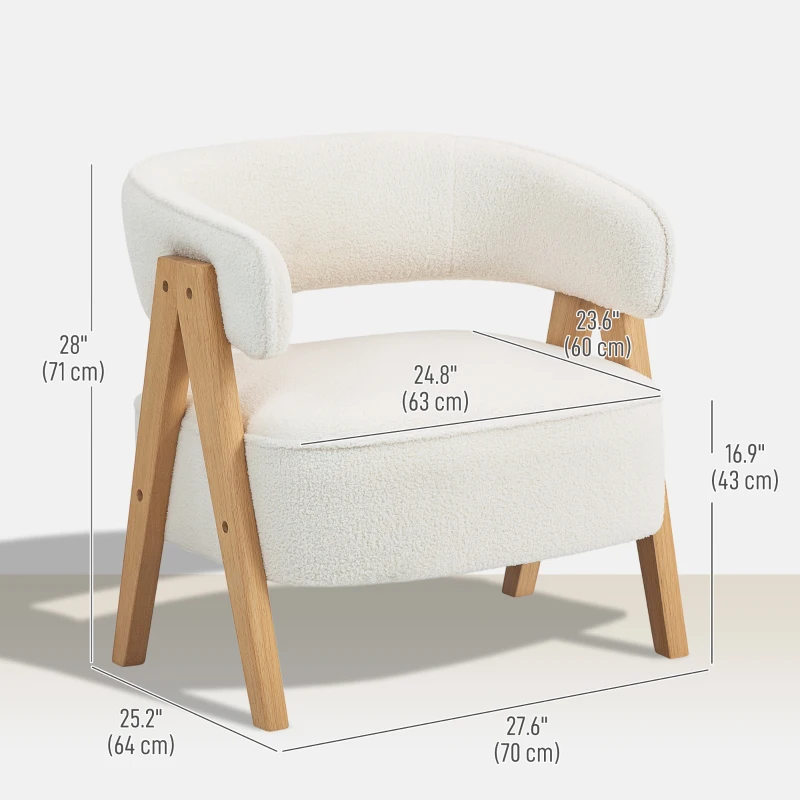 HOMCOM Sherpa Fleece Accent Chair, Upholstered Armchair with Solid Wood Legs for Living Room, White